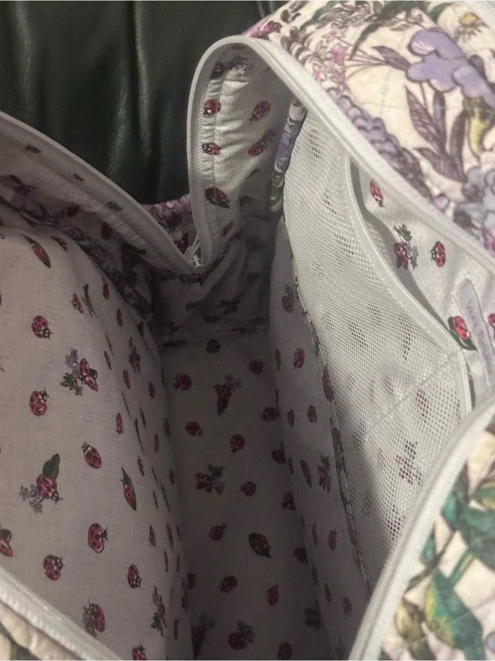 Vera Bradley Floral Quilted Backpack Laptop Travel Bag Purple Pink with light gr